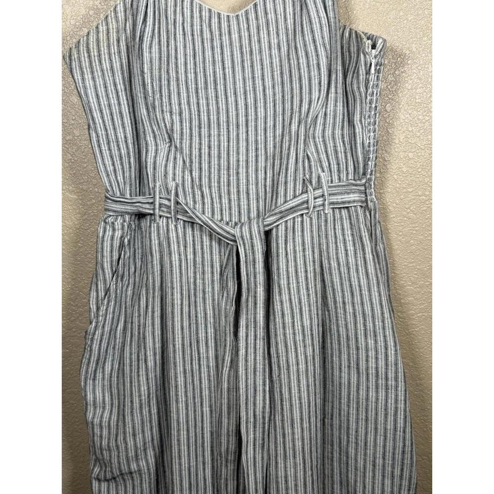 American Eagle Jumpsuit Women Sz XL  Gray White Linen Cotton Belted Lined - Picture 2 of 9